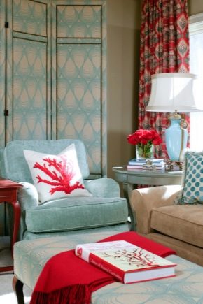 غرفة المعيشة بألوان الفيروز: قواعد التصميم