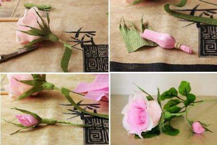 Môžete vyrobiť ďalší malý nefúkaný púčik ruže, ktorý potom pripevníte na jeden stonok.