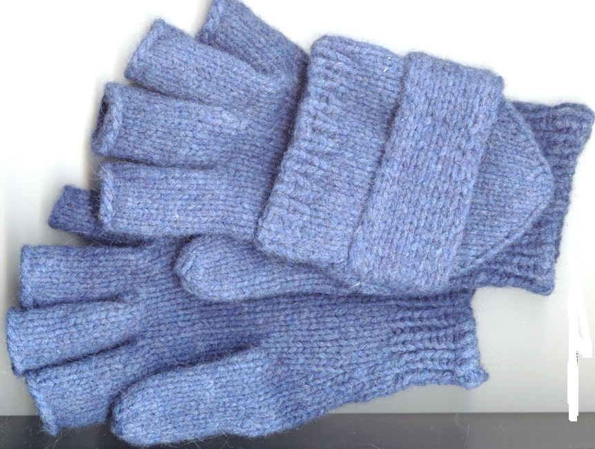 Modré rukavice-palčiaky pre chlapca s pletacími ihličkami