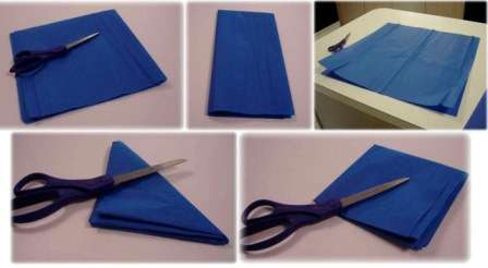 Tag to stykker bølgepapir og begynd at folde dem sammen 4 gange på midten. Når du har en lille firkant, fold den diagonalt for at danne en trekant.
